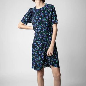 Zadig & Voltaire Rixe Bianca Black Cocktail Floral Silk Dress Size‎ Small